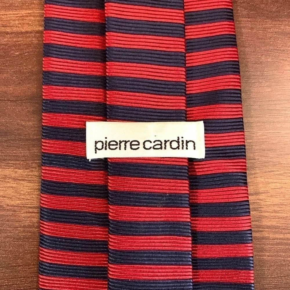 PIERRE CARDIN Vintage All Silk Red & Blue Striped Necktie
